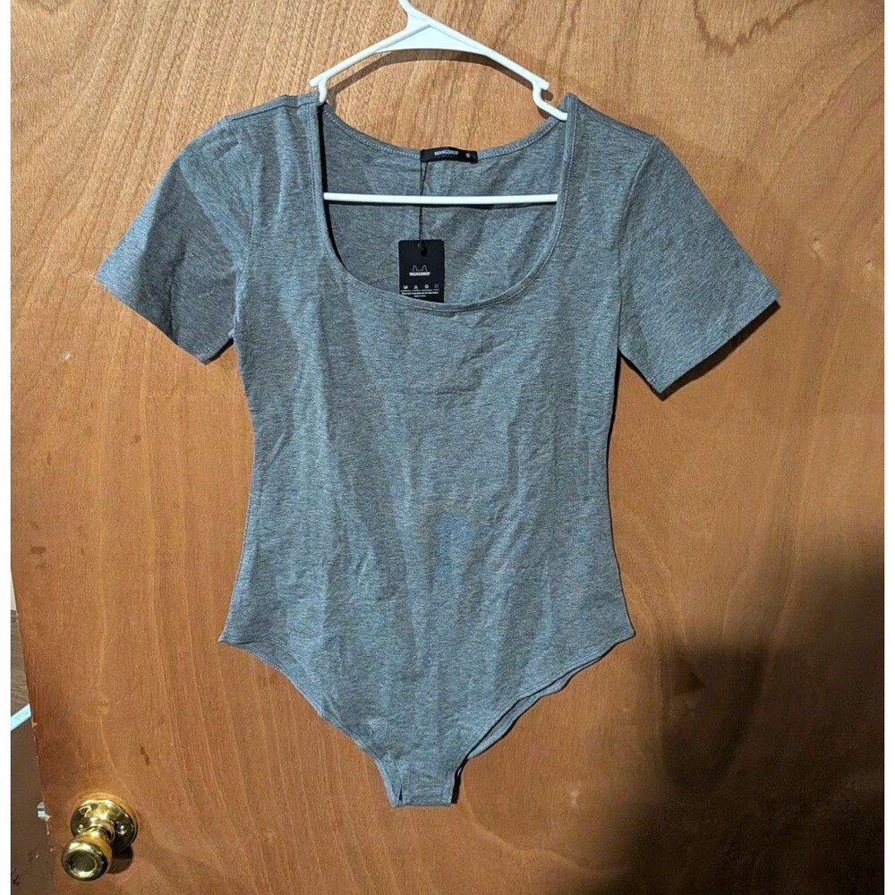 MANGDIUP Women’s Gray Short Sleeve One-Piece Bodysuit S Solid Wireless